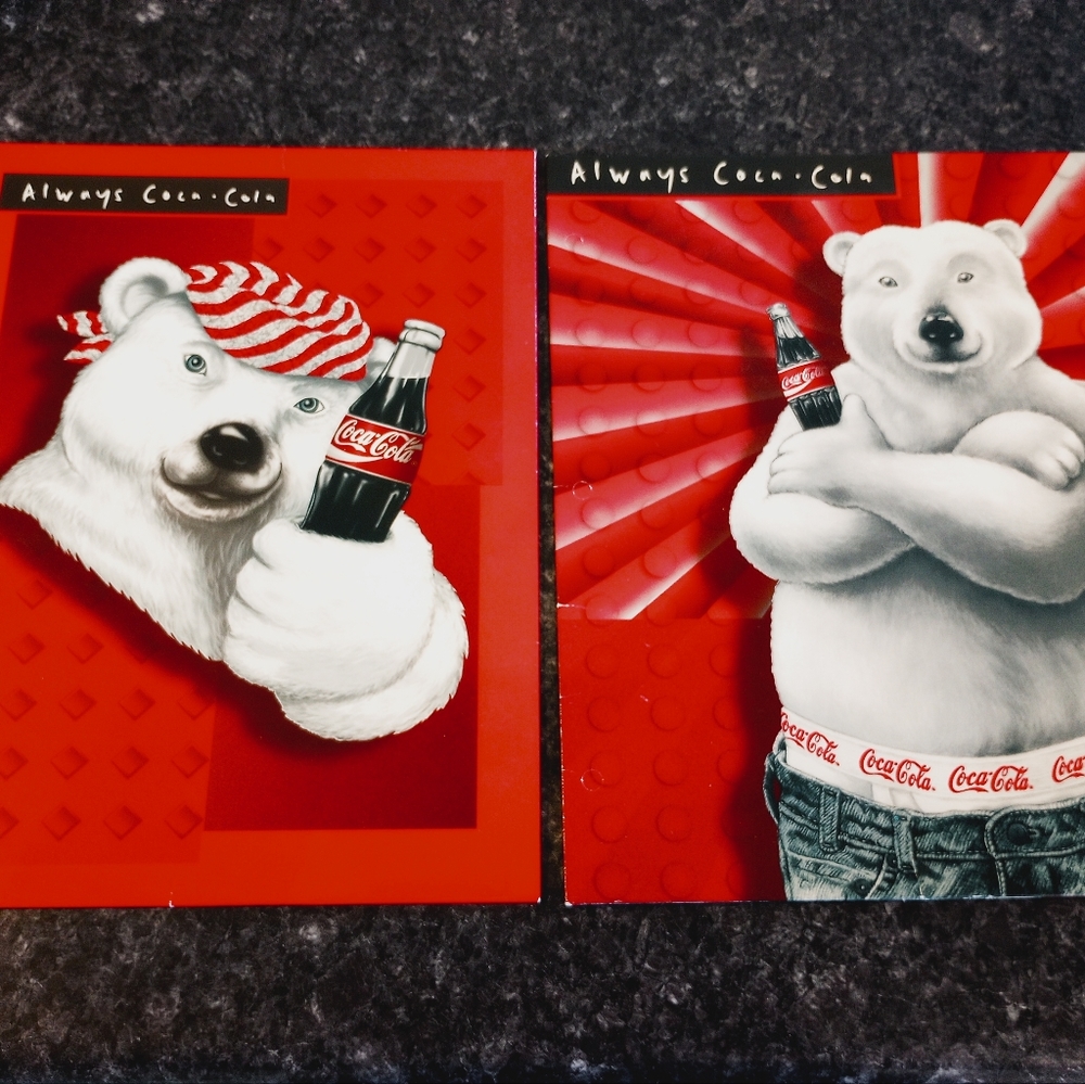 Vintage 1997 Coca Cola Bear folder 2 set polar bear soda drink advertising  90s